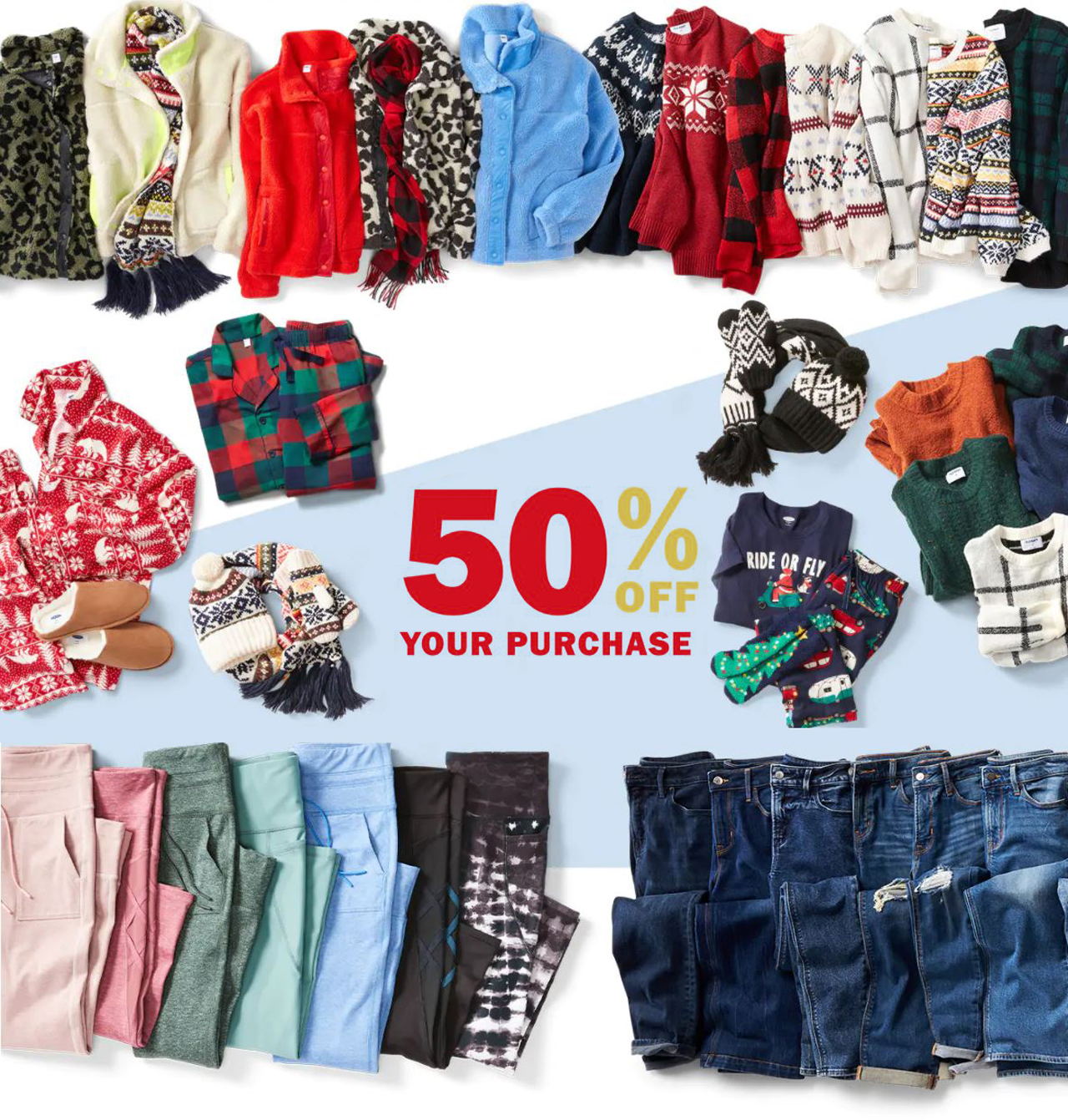various clothing pieces are on sale.